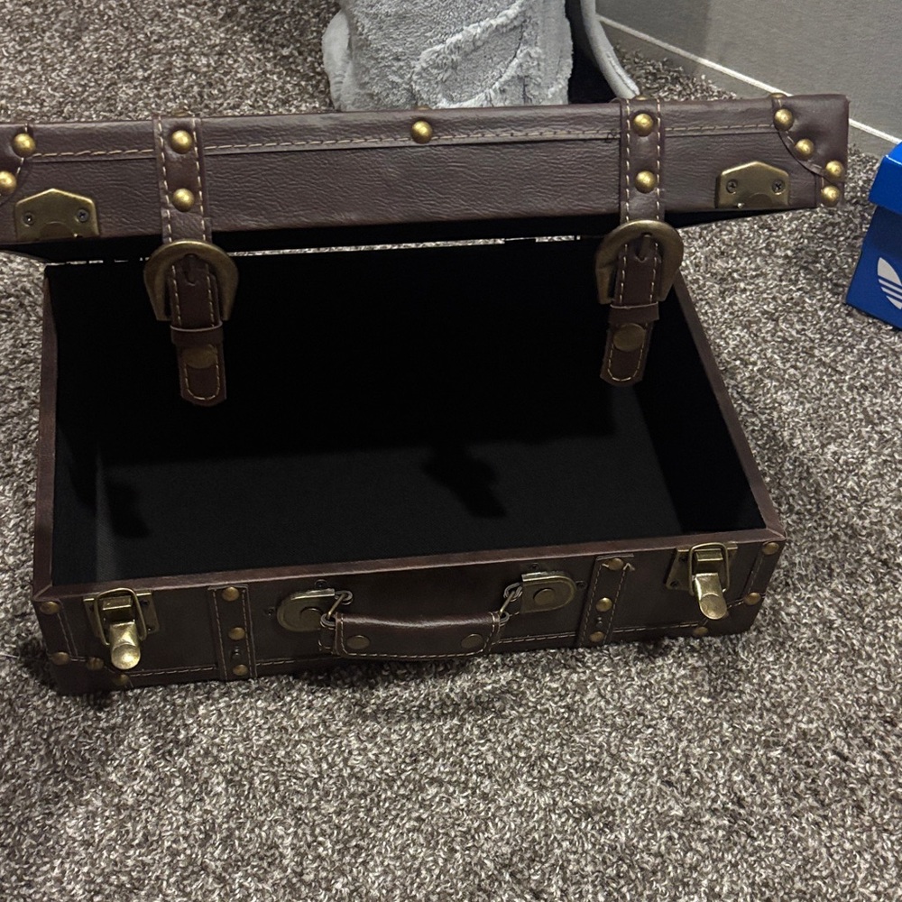 Vintage-Style Brown Leather Trunk Case with Brass Hardware